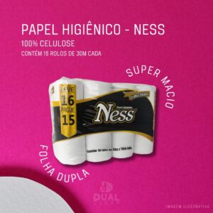 Papel Higiênico Folha Dupla 100% Celulose C/ 16 Rolos - Ness