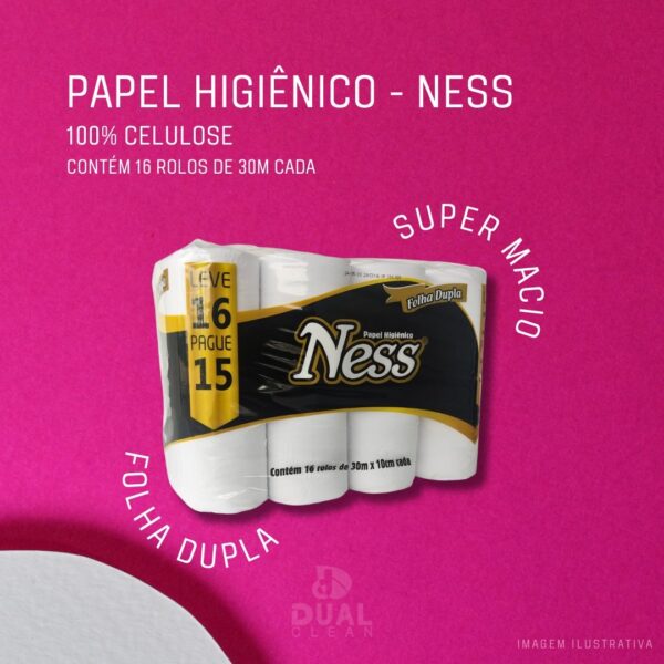 Papel Higiênico Folha Dupla 100% Celulose C/ 16 Rolos - Ness