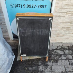 Cavalete Calçada Cardápio Preta Lousa 70x50cm Moldura Natural Original Souza