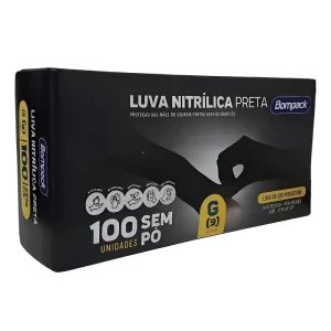 LUVA NITRILICA BOMPACK PRETA G(9) C/100