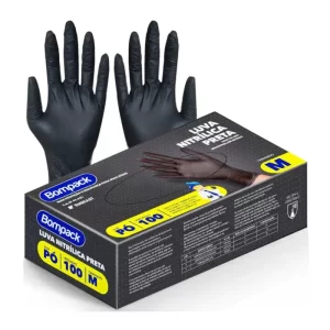 LUVA NITRILICA BOMPACK PRETA M(8) C/100