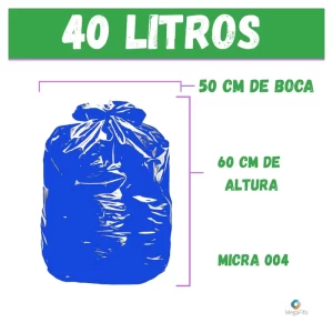 SACO PARA LIXO AZUL 40 LTS 50X60X0,004 - 100 UNIDADES
